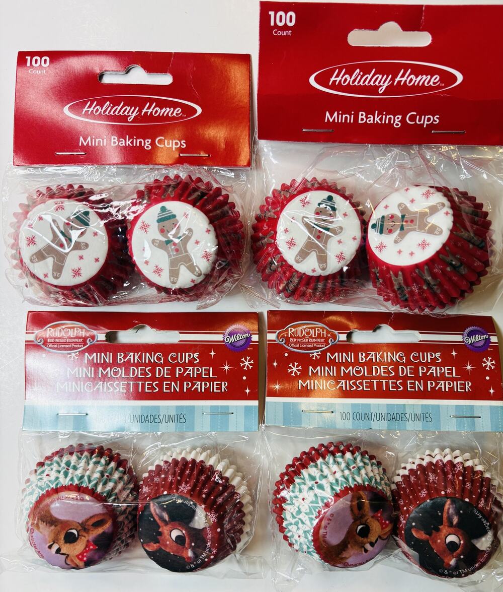 Holiday Mini Baking Cups Bundle – Gingerbread & Rudolph – 4 Packs (400 Total) -